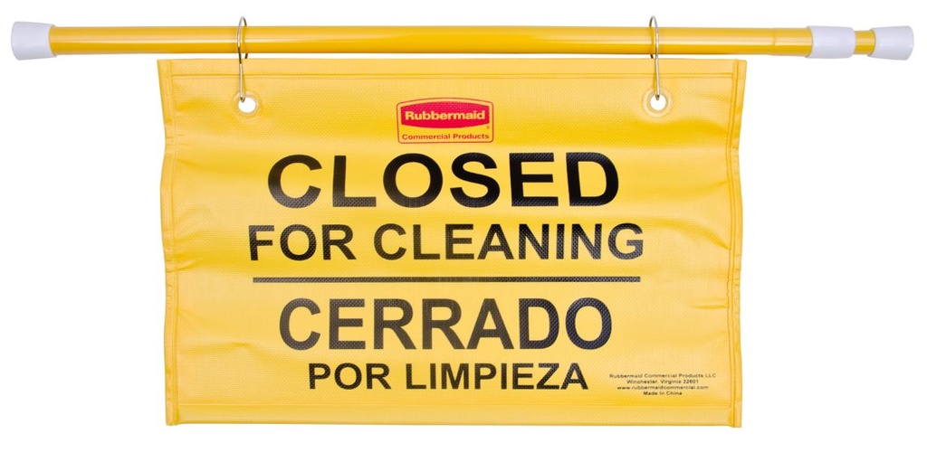 SD RCP9S1600YL Rubbermaid Expandable Safety Hanging Sign with Multi-Lingual "Closed for Cleaning" Imprint (1 Count)