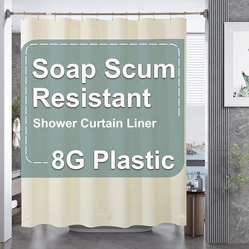 AMN Beige Shower Curtain Plastic, Thick PEVA, Waterproof 72"X72" with 3 weighted stones and 12 Grommets (1 Count)